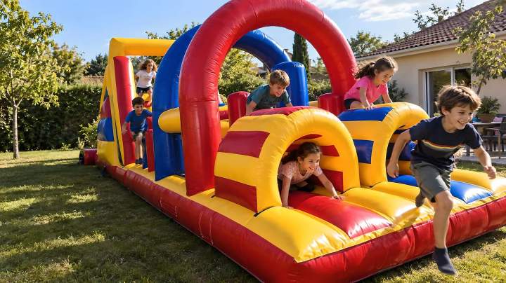Enfants jouant dans un parcours gonflable Happy Kids 31 à Toulouse